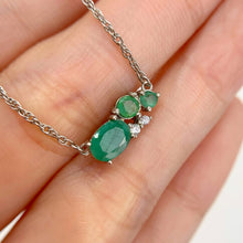 Load image into Gallery viewer, 5 x 7 mm. Oval Cut Green Zambian Emerald with Cz Accents Cluster Necklace
