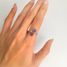 Load image into Gallery viewer, 2 mm. Round Cut Purple African Rhodolite Garnet and Amethyst Open Ring
