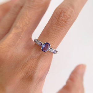 5 x 7 mm. Oval Cut Blue Violet Tanzanite Cluster Ring