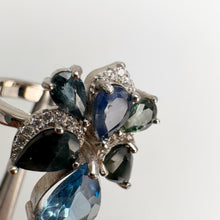 Load image into Gallery viewer, 6 x 8 mm. Pear Cut Sky Blue Brazilian Topaz and Sapphire Cluster Ring
