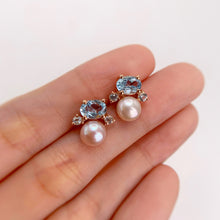 Load image into Gallery viewer, 7 mm. Freshwater Pearl and Topaz Cluster Earrings
