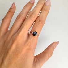 Load image into Gallery viewer, 6 x 8 mm. Oval Cut Blue Thai Sapphire with Cz Accents Ring
