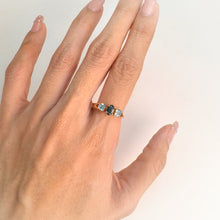 Load image into Gallery viewer, 4 x 6 mm. Oval Cut Blue Green Thai Sapphire and Apatite Trilogy Ring
