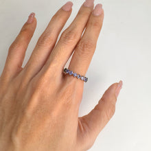 Load image into Gallery viewer, 3 mm. Round Cut Blue Violet Tanzanite and Sapphire Half Eternity Ring
