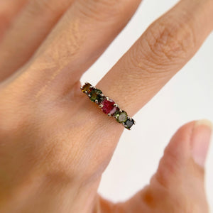 5 mm. Round Cut Multi-coloured Brazilian Tourmaline Cluster Ring (Blemished)