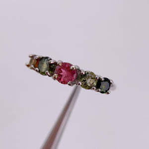 5 mm. Round Cut Multi-coloured Brazilian Tourmaline Cluster Ring (Blemished)