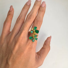 Load image into Gallery viewer, 6 x 8 mm. Pear Cut Green Botswana Agate and Peridot with Cz Accents Cluster Ring
