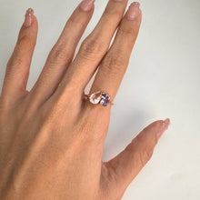 Load image into Gallery viewer, 6 x 9 mm. Pear Cut Pink African Rose Quartz and Amethyst Ring
