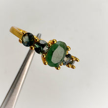 Load image into Gallery viewer, 4 x 6 mm. Oval Cut Green Zambian Emerald and Sapphire Cluster Ring
