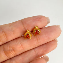 Load image into Gallery viewer, 5 mm. Round Cabochon Orange Polish Amber Ladybug Earrings
