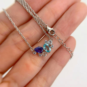 4 x 6 mm. Oval Cut Blue Cambodian Zircon and Sapphire with Cz Accents Cluster Necklace