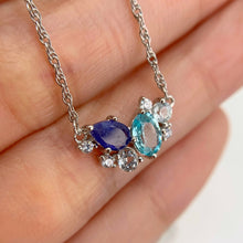 Load image into Gallery viewer, 4 x 6 mm. Oval Cut Blue Cambodian Zircon and Sapphire with Cz Accents Cluster Necklace
