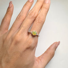Load image into Gallery viewer, 6 mm. Hexagon Cut Multi-coloured Ethiopian Opal with Cz Halo Ring
