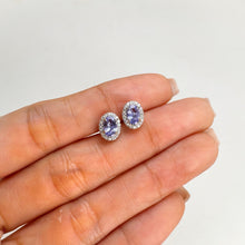 Load image into Gallery viewer, 4 x 6 mm. Oval Cut Blue Violet Tanzanite with Cz Halo Earrings
