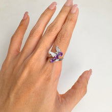 Load image into Gallery viewer, 5 mm. Trillion Cut Purple Uruguayan Amethyst with Cz Accents Butterfly Ring
