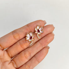 Load image into Gallery viewer, 3 x 5 mm. Pear Cut Purple African Rhodolite Garnet with Cz Accents Flower Earrings (Blemished)
