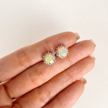 Load image into Gallery viewer, 6 mm. Hexagon Cut Multi-coloured Ethiopian Opal with Cz Accents Earrings
