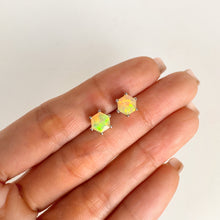 Load image into Gallery viewer, 7 mm. Hexagon Cut Multi-coloured Ethiopian Opal Earrings
