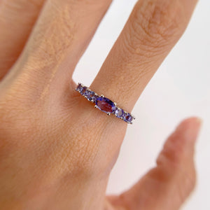 4 x 6 mm. Oval Cut  Blue Violet Tanzanite Cluster Ring