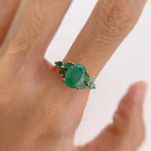 Load image into Gallery viewer, 7 x 9 mm. Oval Cut Green Brazilian Emerald Cluster Ring (Blemished)
