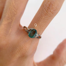 Load image into Gallery viewer, 6 x 8 mm. Oval Cut Green Zambian Emerald with Cz Accents Ring
