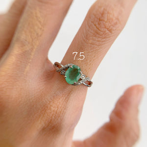 6 x 8 mm. Oval Cut Green Zambian Emerald with Cz Accents Ring