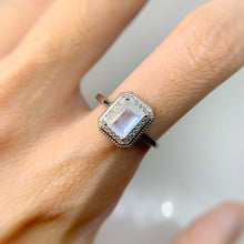 Load image into Gallery viewer, 5 x 7 mm. Octagon Cut White Indian Moonstone with Cz Halo Ring
