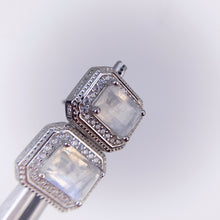 Load image into Gallery viewer, 5 x 7 mm. Octagon Cut White Indian Moonstone with Cz Halo Earrings
