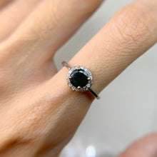 Load image into Gallery viewer, 6 mm. Round Cut Black Ethiopian Opal with Cz Halo Ring
