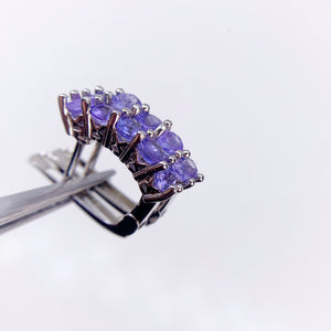 3 mm. Round Cut Blue Violet Tanzanite Cluster Earrings
