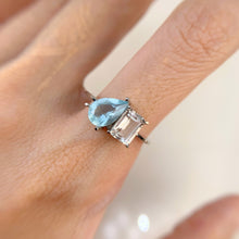 Load image into Gallery viewer, 6 x 9 mm. Pear Cut Blue Brazilian Aquamarine and Topaz Ring
