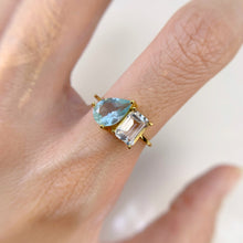 Load image into Gallery viewer, 6 x 9 mm. Pear Cut Blue Brazilian Aquamarine and Topaz Ring
