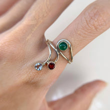 Load image into Gallery viewer, 5 mm. Round Cabochon Green Brazilian Onyx, Topaz and Garnet Ring
