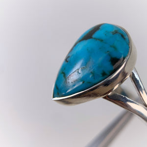 Handmade 10 x 15 mm. Pear Cabochon Blue American Turquoise Ring