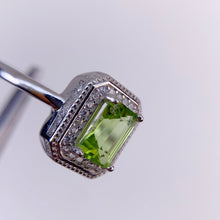 Load image into Gallery viewer, 5 x 7 mm. Octagon Cut Green Pakistani Peridot with Cz Halo Ring
