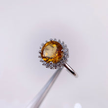 Load image into Gallery viewer, 8 mm. Round Cut Yellow Brazilian Citrine with Cz Accents Ring
