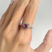 Load image into Gallery viewer, 6 x 7 mm. Heart Cut Pink Purple Madagascan Sapphire with Cz Halo Ring
