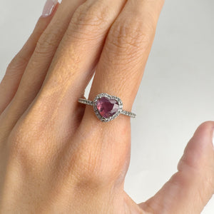 6 x 7 mm. Heart Cut Pink Purple Madagascan Sapphire with Cz Halo Ring