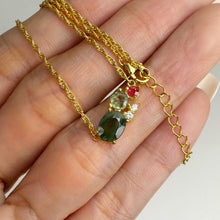 Load image into Gallery viewer, 5 x 7 mm. Oval Cut Green Thai Sapphire with Cz Accents Cluster Necklace
