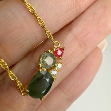 Load image into Gallery viewer, 5 x 7 mm. Oval Cut Green Thai Sapphire with Cz Accents Cluster Necklace
