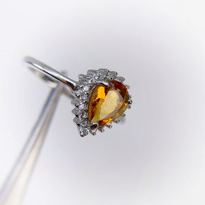 6 x 8 mm. Pear Cut Yellow Brazilian Citrine with Cz Accents Ring