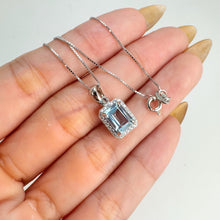 Load image into Gallery viewer, 6 x 8 mm. Octagon Cut Sky Blue Brazilian Topaz with Cz Halo Pendant and Necklace
