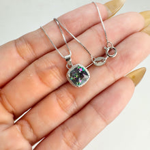 Load image into Gallery viewer, 7 mm. Cushion Cut Multi-coloured Brazilian Mystic Topaz with Cz Halo Pendant and Necklace
