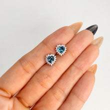 Load image into Gallery viewer, 5 mm. Heart Cut London Blue Brazilian Topaz with Cz Accents Earrings
