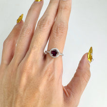 Load image into Gallery viewer, 6 mm. Round Cut Purple African Rhodolite Garnet with Cz Halo Ring
