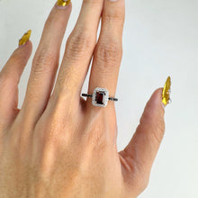 Load image into Gallery viewer, 5 x 7 mm. Octagon Cut Red Mozambican Garnet with Cz and Spinel Accents Ring
