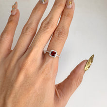Load image into Gallery viewer, 5 mm. Cushion Cut Red Mozambican Garnet with Cz Halo Ring
