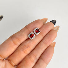 Load image into Gallery viewer, 5 mm. Cushion Cut Red Mozambican Garnet with Cz Halo Earrings

