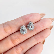 Load image into Gallery viewer, 5 x 7 mm. Pear Cut Light Blue Brazilian Aquamarine with Cz Accents Earrings
