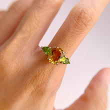 Load image into Gallery viewer, 8 x 10 mm. Oval Cut Yellow Brazilian Citrine and Peridot Trilogy Ring
